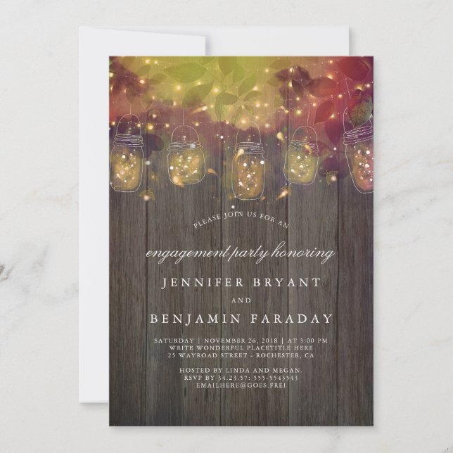 Mason Jar Lights Rustic Engagement Party Invitation (Front)
