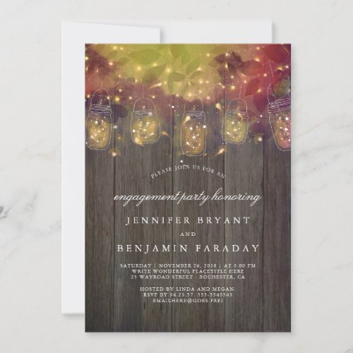 Mason Jar Lights Rustic Engagement Party Invitation