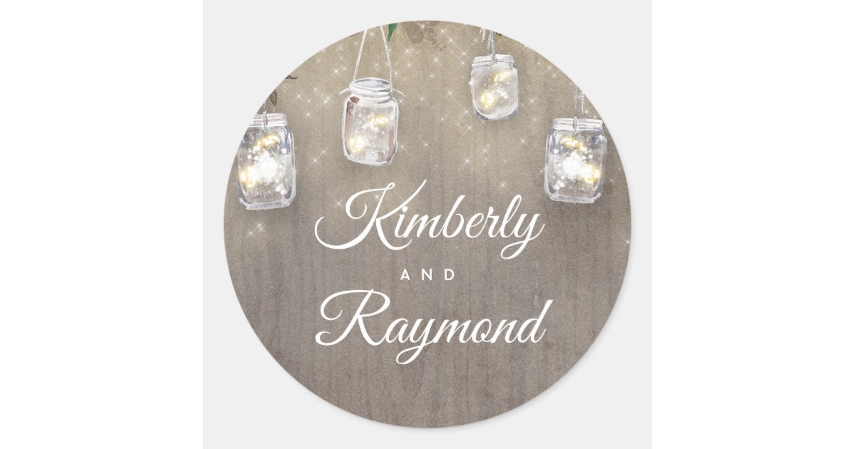 Mason Jar Lights Rustic Wedding Classic Round Sticker | Zazzle