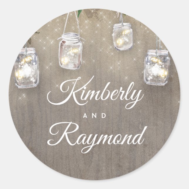 Mason Jar Lights Rustic Wedding Classic Round Sticker (Front)