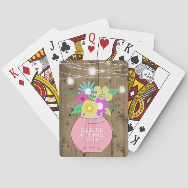 Mason Jar Lights Rustic Wedding Favor Poker Cards (Back)