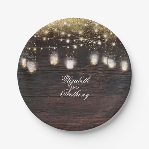 Mason Jar Lights Rustic Wedding Paper Plates