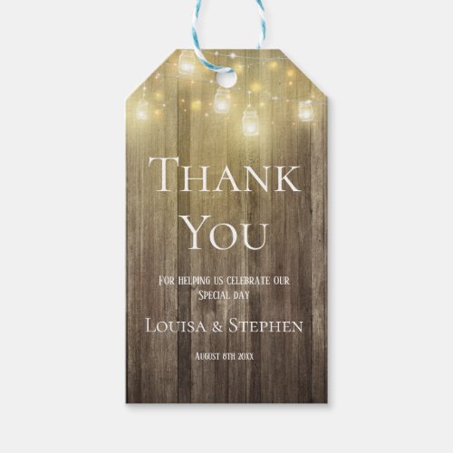 Mason Jar Lights Rustic Wedding Thank You Tag