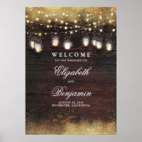 Mason Jar Lights Rustic Wedding Welcome Sign