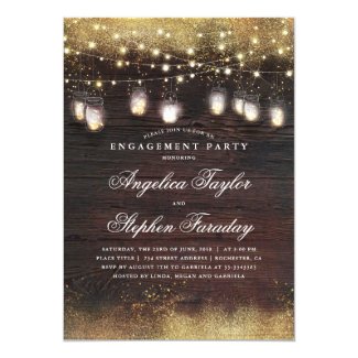 Mason Jar Lights Rustic Wood Engagement Party Invitation