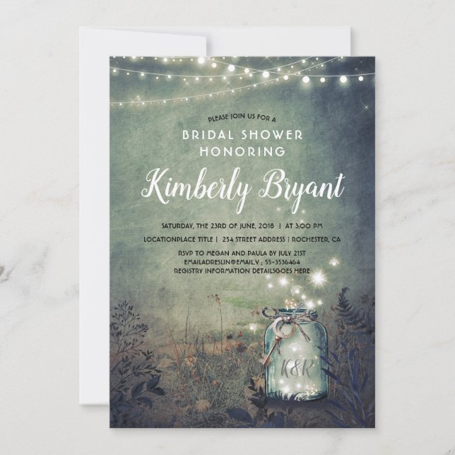 Mason Jar Lights Rustic Woodland Bridal Shower Invitation (Front)