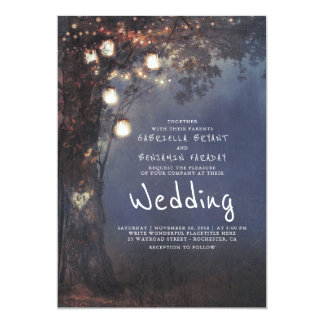 Mason Jar Lights Tree Carved Heart Rustic Wedding Invitation
