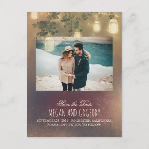 Mason Jar Lights Tree Rustic Photo Save the Date Announcement Postcard
