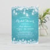 Mason Jar Lights Turquoise Winter Bridal Shower Invitation (Standing Front)