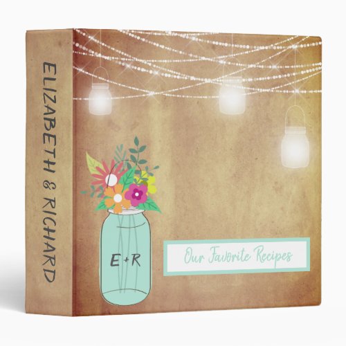 Mason Jar Lights Vintage Paper Favorite Recipes 3 Ring Binder