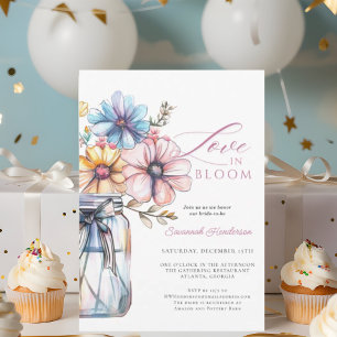 Mason Jar Love In Bloom Floral Bridal Shower Invitation