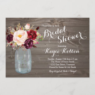 Mason Jar Marsala Bridal Shower Invitation