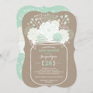 Mason Jar Mint Blooms Kraft Baby Shower Invite