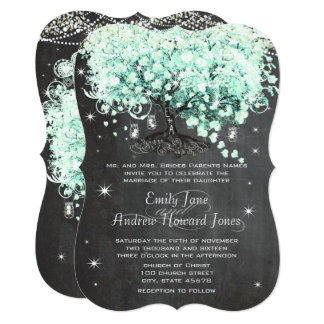 Mason Jar Mint Chalkboard Heart Leaf Tree Invitation