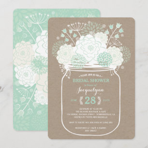 Mason Jar Mint Spring Blooms Bridal Shower Invite