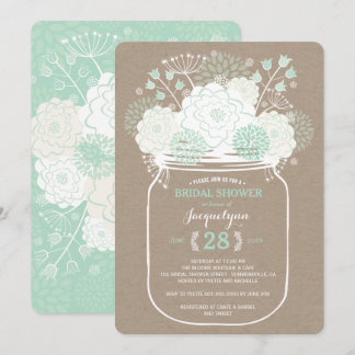 Mason Jar Mint Spring Blooms Bridal Shower Invite