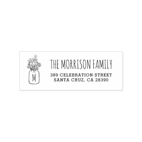 Mason Jar Monogram Family Name Return Address Rubber Stamp
