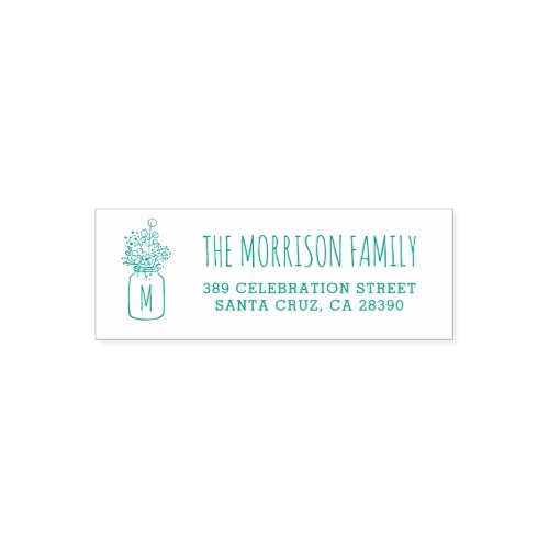 Mason Jar Monogram Family Name Return Address Self_inking Stamp