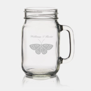 Mason Jar Mug Personalized Moth Butterfly Design