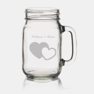 Mason Jar Mug   Personalized Overlapping Hearts