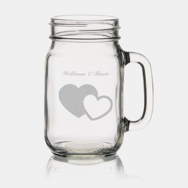 Mason Jar Mug | Personalized Overlapping Hearts (Glassware)