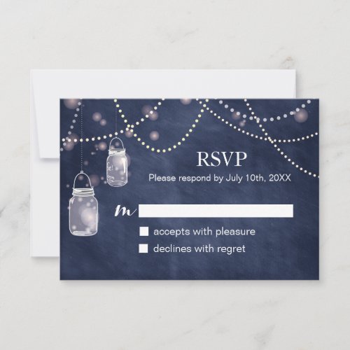 Mason Jar Navy Blue Chalkboard RSVP Cards