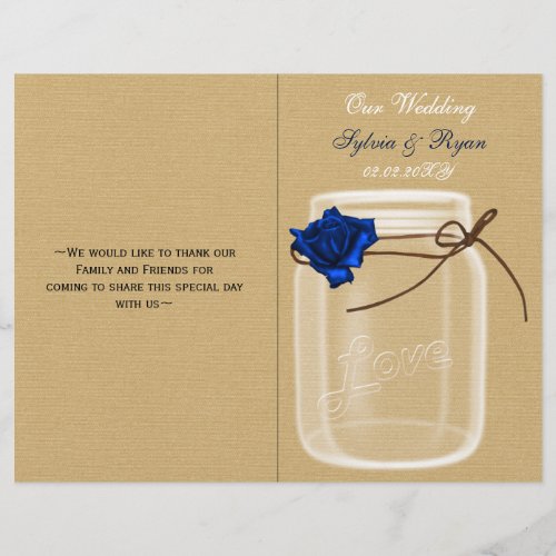 mason jar navy blue rose book fold Wedding program