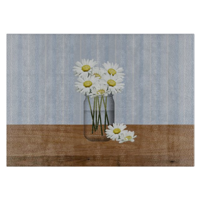 Mason Jar Of Daisies Cutting Board (Front)