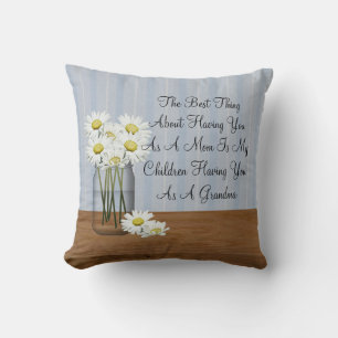 Mason Jar Of Daisies Mother's Day Throw Pillow