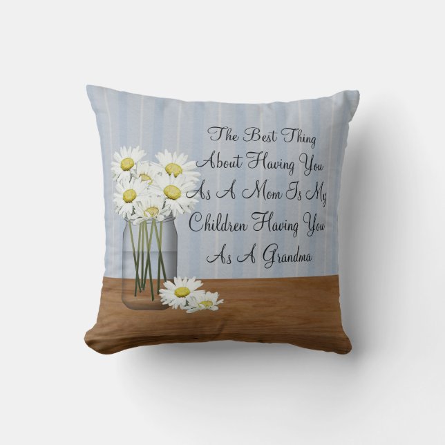 Mason Jar Of Daisies Mother's Day  Throw Pillow (Front)