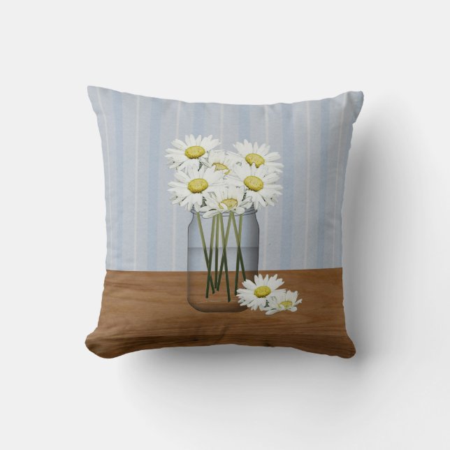 Mason Jar Of Daisies Pillow (Front)