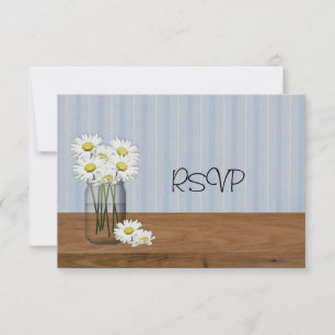 Mason Jar Of Daisies Wedding Reception RSVP Invitation