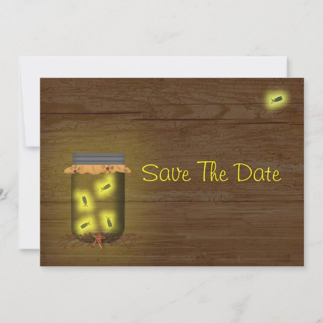 Mason Jar Of Fireflies Save The Date (Front)