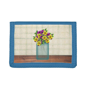Mason Jar Of Pansies Wallet
