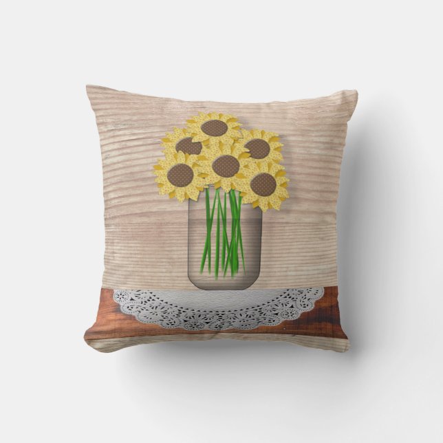 Mason Jar Of Sunflowers Pillow (Front)