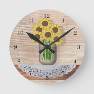 Mason Jar Of Sunflowers Wall Clock