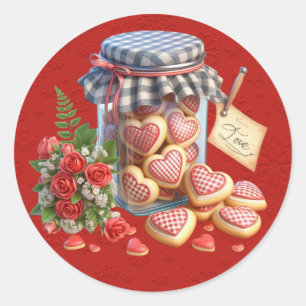 Mason Jar of Valentine Heart Cookies Classic Round Sticker