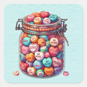 Mason Jar of Valentine Word Candy Square Sticker