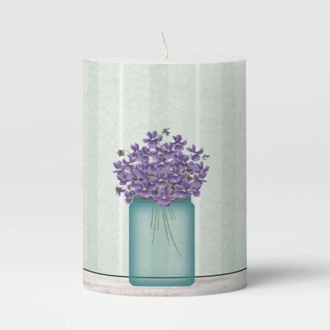 Mason Jar Of Violets Candle (Front)