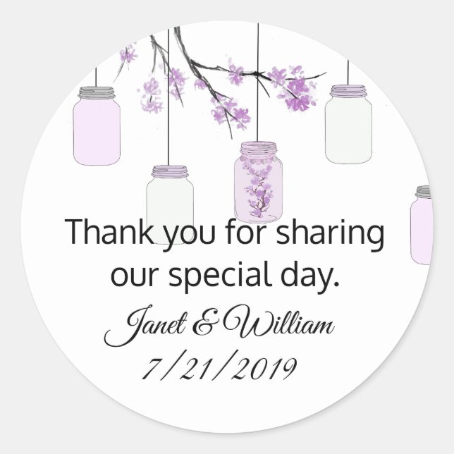 Mason Jar on Flowering Tree Wedding Favor Sticker (Front)