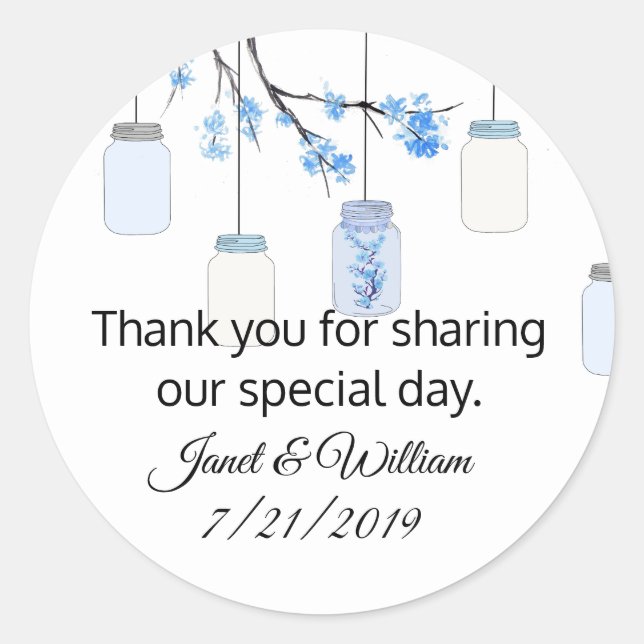 Mason Jar on Flowering Tree Wedding Favor Sticker (Front)