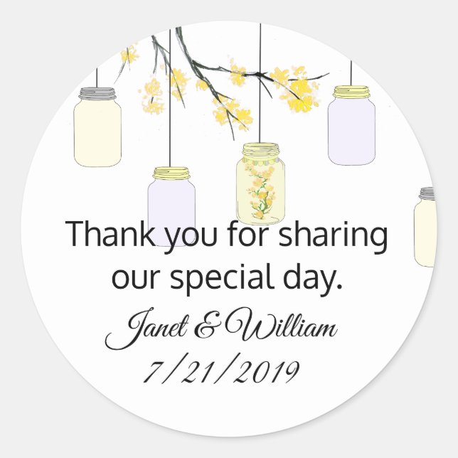 Mason Jar on Flowering Tree Wedding Favor Sticker (Front)