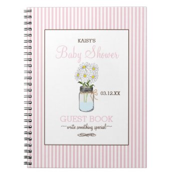 Mason Jar On Pink Stripes Baby Shower Guest Book | by hungaricanprincess at Zazzle
