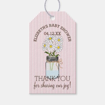 Mason Jar On Pink Stripes Baby Shower Thank You Gift Tags by hungaricanprincess at Zazzle