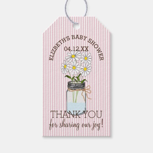 Mason Jar on Pink Stripes Baby Shower Thank You Gift Tags