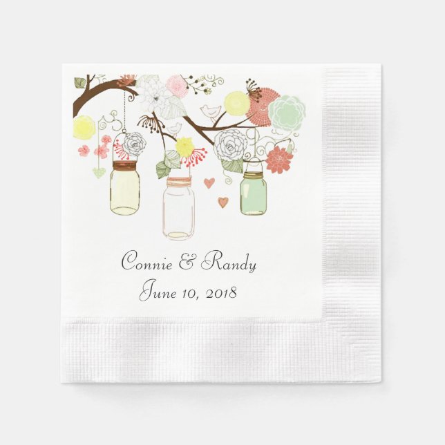 Mason Jar Paper Wedding Napkins (Front)
