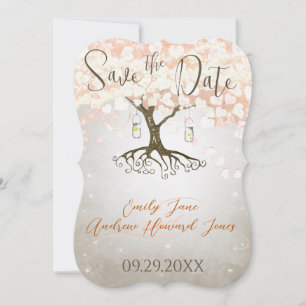 Mason Jar Peachy Heart Leaf Tree Save the Date