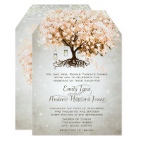 Mason Jar Peachy Pink Heart Leaf Tree Wedding Card