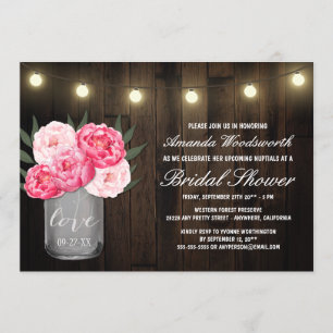 Mason Jar + Peony Rustic Bridal Shower Invitations