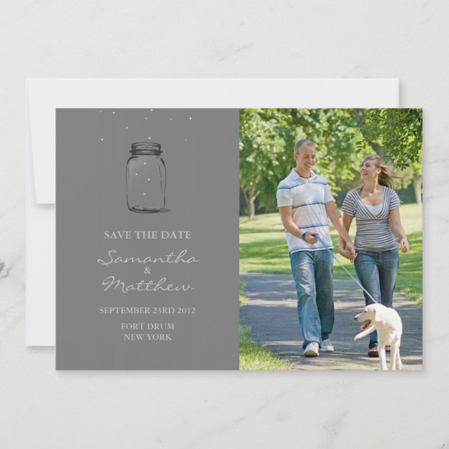 Mason Jar Photo Save the Date Card - Grey (Front)